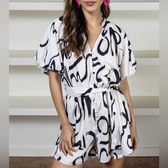 Entro Black and White Abstract Romper - Picture 1 of 9